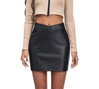 EMOTTOS Jupe Courte Cuir Femme, Hanche Enveloppante V-Waist and Navel-Gazing Taille Haute Tight Jupe Crayon, A Line Mini Jupe PU Décontractée à Fermeture Éclair en Simili Cuir, L, Noir