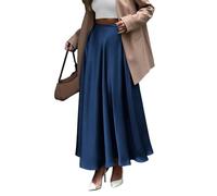 EMOTTOS Jupe en Satin pour Femme, Jupe Unie, Taille élastiquée, Décontractée Et Confortable pour L'été, Bleu XL
