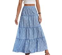 EMOTTOS Jupe Longue Boheme Femme, Maxi Elastique Casual Boho Robe, Fluide de Plage, Bleu S-XL