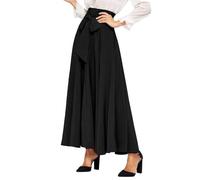 EMOTTOS Jupe Longue Noir Femme, Jupe Maxi Taille Haute avec Nœud Papillon avec Cravate sur Le Devant, Jupe Fluide A-Ligne Elégante pour Femmes, Noir L