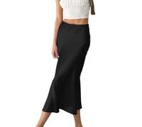 EMOTTOS Jupe Longue pour Femmes, Hanche Enveloppante Jupes Culotte Taille Haute en Satin, A Line Jupe Longue Féminine Décontractée de Haute Qualité avec Fermeture Éclair, M, Noir