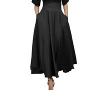 EMOTTOS Jupe Longue pour Femmes, Jupe Froufroutante en avec Nœud à la Taille, Taille Haute Jupes, Jupe Longue de Haute Qualité avec Deux Poches Latérales, S, Noire