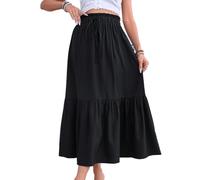 EMOTTOS Jupe Maxi d'été bohème Taille Haute élastique Ourlet à Volants Ample Ligne bohème Vintage Plage Cordon de Serrage Longue Jupe Fluide plissée Noir, L