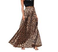 EMOTTOS Jupe Maxi d'été pour Femme, imprimé léopard, Coupe ajustée, Taille Haute, Tissu Extensible, Style bohème, Vintage Plage Vacances Jupe Longue trapèze décontractée XL