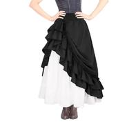 EMOTTOS Jupe Medievale Femme, Renaissance Jupe Maxi Longue Design 2-en-1 avec Poche, Halloween Victorian Double Layered Ruffled Jupe Plissée Taille Haute A-Ligne Jupe Rétro Vintage, Noir L