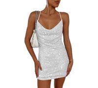 EMOTTOS Mini Robe à Paillettes, Robe Dos Nu avec Doublure, Dress Bodycon à Ourlet Souple, Tube Brillant Club Cocktail Party Pencil Dresses(Noir/Argent, S-XL)
