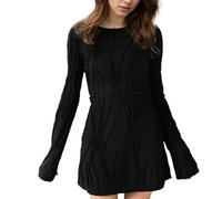 EMOTTOS Mini Robe à Rayures Ondulées pour Femmes, Sexy Bodycon avec à Col Rond, Robe Moulante Courte pour Femmes, Élégant Clubwear Robe pour Cocktail Party Clubbin Night, Noir, L