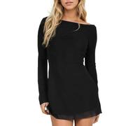 EMOTTOS Mini Robe Dos Nu pour Femme, Robe de Cocktail Sexy Maille avec Bretelles Réglables, Robe Transparentes Moulante à Col Rond pour Les Soirées Festives, Noir, S