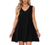 EMOTTOS Mini Robe sans Manches pour Femmes, Robe d'été décontractée à Volants avec Poches, Robe d'été à Volants avec Poches, col en V T Shirt Dresses(Black-M)