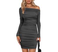 EMOTTOS Mini-Robes Moulantes pour Femmes, Robe à Bretelles plissée avec Cordon de Serrage, Robe à Encolure carrée avec Boutons à Volants en Velours, Manches Longues (2 Style)
