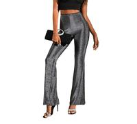 EMOTTOS Pantalon évasé Femmes été Coupe Slim Tissu élastique pailleté Taille Haute Extensible Paillettes Filles Festival Tenue soirée léger Confortable Vintage élégant Noir Scintillant, L