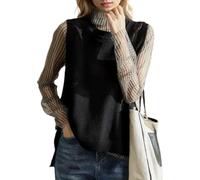 EMOTTOS Pull sans Manches Gilet Débardeur pour Femmes, Pull-Over uni sans Manches à Boutons Latéraux et col Rond, Pull Over Soft Casual Vintage Sweat-Shirt, Noir, Taille Unique