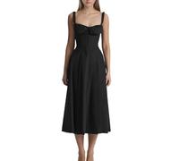EMOTTOS Robe Longue sans Manches à Bretelles Spaghetti pour Femme, Robes de Cocktail à Encolure Carrée avec Bretelles Réglables, Robe Longue D'été Fendue, Noir, L