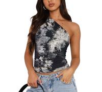 EMOTTOS Sexy Off-Shoulder Tank Top- Trendy Slant Shoulder Slim Fit Vest, Basic Sleeveless Crop Top for Women, Stretchy Vest Club Party T-Shirt(Calico-S)