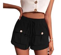 EMOTTOS Short De Travail DéContracté D'éTé pour Femmes, Shorts de Sport à Boutons Taille Moyenne avec Poches et Cordon de Serrage, Shorts de Loisirs en Coton pour Les Voyages Quotidiens, Noir, XL
