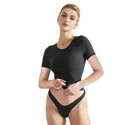 EMOTTOS T-Shirts Courts Basiques pour Femmes, Top décontracté à Manches Courtes Y2K, Chemise cintrée à col Rond et doublement doublée, T-Shirt Y2K Skinny à la Mode（Noir-S）