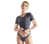 EMOTTOS T-Shirts Courts Basiques pour Femmes, Top décontracté à Manches Courtes Y2K, Chemise cintrée à col Rond et doublement doublée, T-Shirt Y2K Skinny à la Mode（Gris-M）