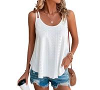 EMOTTOS Tops d'été pour Femmes, Gilet Respirant à Double Bretelles en Jacquard, Chemise sans Manches Sexy à col Rond, Gilet Mode Confortable（White-M）