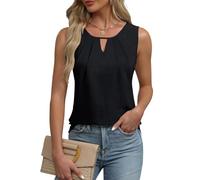 EMOTTOS Tops sans Manches froncés pour Femmes, Débardeur d'été décontracté à col en V et découpes, Débardeur sans Manches à Ourlet incurvé avec Ourlet à Taille cintrée(Black-S)