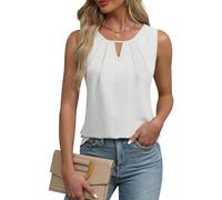 EMOTTOS Tops sans Manches froncés pour Femmes, Débardeur d'été décontracté à col en V et découpes, Débardeur sans Manches à Ourlet incurvé avec Ourlet à Taille cintrée(White-L)