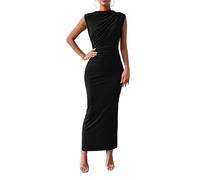 EMOTTOS Tube Maxi Sexy, Robe d'Été Sans Épaules en Tricot Côtelé, Sans Manches à Encolure Dégagée et Fendue, Bodycon, Longue de Cocktail (2 Modèles, Noir/Bleu, S-L)