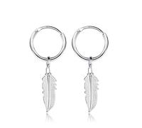 EMPATHY JEWELS Boucles d'oreilles Créoles avec Pendentif Plume 925 Argent Femme, Boucle d'oreille plume, creole argent 925 pour hommes et femmes