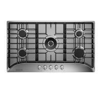 Empava Table de cuisson à gaz intégrée de 91,4 cm avec 5 brûleurs SABAF scellés, surface en acier inoxydable convertible LPG/NG, allumage électrique automatique, protection contre les défaillances de