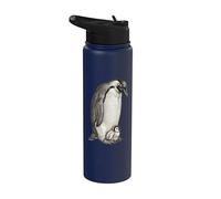 Emperor Penguins and Chick Vintage Art Stainless Steel Insulated Water Bottle