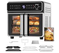 Emphsism Air Fryer XXL 23L - Mini Four Zone Flexible, Double Porte Friteuse à Air Chaud Température Indépendante 200℃, 12-en-1 Friteuse sans Huile avec Fenêtre & Éclairage Recette, Pour Familles
