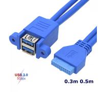 Empilable USB 3.0 Type de panneau femelle vers carte mère,câble d'en-tête 20 broches,ports touristes,câble de,5Gbps - Type 0.3m