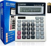 Empire Calculatrice de bureau avec grands boutons,12 chiffres,grand écran incliné,fonctionne à l'énergie solaire et à piles pour la maison et le bureau (2 piles,2 stylos et 1 gomme)