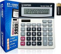 Empire Calculatrice de bureau avec grands boutons, 12 chiffres, grand écran incliné, fonctionne à l'énergie solaire et à piles pour la maison et le bureau (2 piles, 2 stylos et 1 gomme)