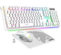 Empire Gaming Armor RF800 Pack Clavier Souris Gaming Rechargeable sans Fil AZERTY (Français-Layout) RGB avec Tapis de Souris -Clavier 2.4G -Souris 4800 DPI -PC Playstation Xbox One/Series Mac - Blanc