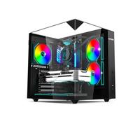 EMPIRE GAMING EC253 Boîtier PC Cube ATX/mATX/ITX Verre Trempé Panoramique Noir - 3 Ventilateurs ARGB Préinstallés + Contrôleur - GPU 330 mm - Ventirad 168 mm - Watercooling 240 mm - USB-C