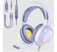 EMPIRE GAMING - Icarus S17 Casque Gamer RGB - pour PS5, PS4, Xbox One/Series, PC, Mac, Smartphones, Tablettes - Télécommande - Son Stéréo Haute Définition - Microphone Flexible - Blanc