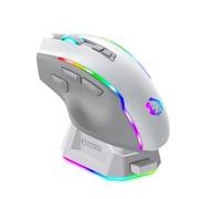 EMPIRE GAMING RF908 - Souris Gamers sans Fil Rechargeable avec Station de Recharge Magnétique RGB - 10000 DPI 8 Boutons Programmables Modes WiFi 2.4GHz / BT/Filaire Via USB-C (Blanc)
