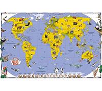 Empire Interactive Poster carte du monde pour enfant avec 100 animaux de la Terre + accessoires de fixation