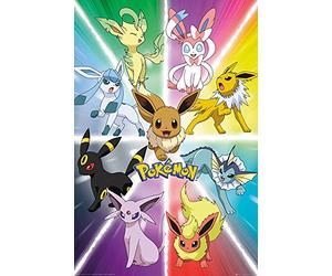 Empire Interactive Poster Pokémon Eevee Evolution - Anime Jeu Affiche - Taille 61 x 91,5 cm + 2 posters en plastique 62 cm Noir