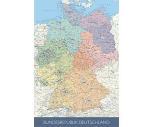 Empire Poster Carte Politique de l'Allemagne + Accessoires m. 2 Leisten, klar