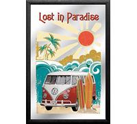 Empire Poster - Volkswagen - Bulli - Lost in Paradise - Taille (cm), env. 20 x 30 - Miroir imprimé - Description : - Miroir Mural imprimé avec Cadre en Plastique Noir Aspect Bois