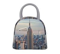 Empire State Building Prints Sac à déjeuner isotherme avec fermeture éclair et poignée gris clair - Grand sac de transport thermique réutilisable pour bureau, école, pique-nique et randonnée
