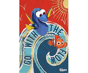 empireposter 740229 findet Dorie - Finding Dory - Go with The Flow - Disney Dessin animé d'animation Film Movie Cinéma Impression, Papier, Multicolore, 91,5 x 61 x 0,14 cm