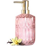 EMPO Distributeur de Savon en Verre Transparent avec Pompe en Plastique ABS - Distributeur de Lotion en Cristal pour évier de Cuisine, Salle de Bain (Rose Clair)