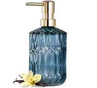 EMPO Distributeur de Savon en Verre Transparent avec Pompe en Plastique ABS, distributeurs de Lotion pour Cuisine, Salle de Bain (Blau)