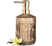 EMPO Distributeur de Savon en Verre Transparent avec Pompe en Plastique ABS, distributeurs de Lotion pour Cuisine, Salle de Bain (Marron)