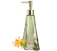 EMPO Distributeur de Savon en Verre Vintage élégant - Distributeur de Savon Liquide/Désinfectant/Shampooing avec Pompon, Décoration Rustique, Accessoires de Salle de Bain (Jaune Ondulé)