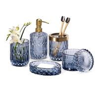 EMPO Ensemble d'accessoires de Salle de Bain en Verre Transparent (Distributeur de Lotion, Distributeur de Savon, Porte-Savon, Porte-Brosse à Dents, Verre, Pot de Coton) Accessoires contemporains