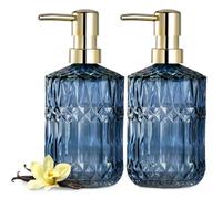 EMPO Lot de 2 distributeurs de savon en verre transparent avec pompe en plastique ABS, distributeurs de lotion pour évier de cuisine, salle de bain (bleu)