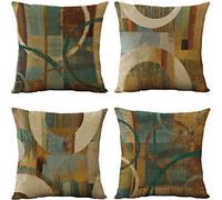 EMPO Lot de 4 Housses de Coussin décoratives Vintage géométriques pour Salon, canapé et lit (Bois) 45 x 45 cm