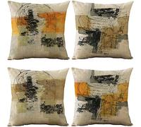 EMPO Lot de 4 Housses de Coussin décoratives Vintage géométriques pour Salon, canapé et lit (Orange et café) - 45 x 45 cm